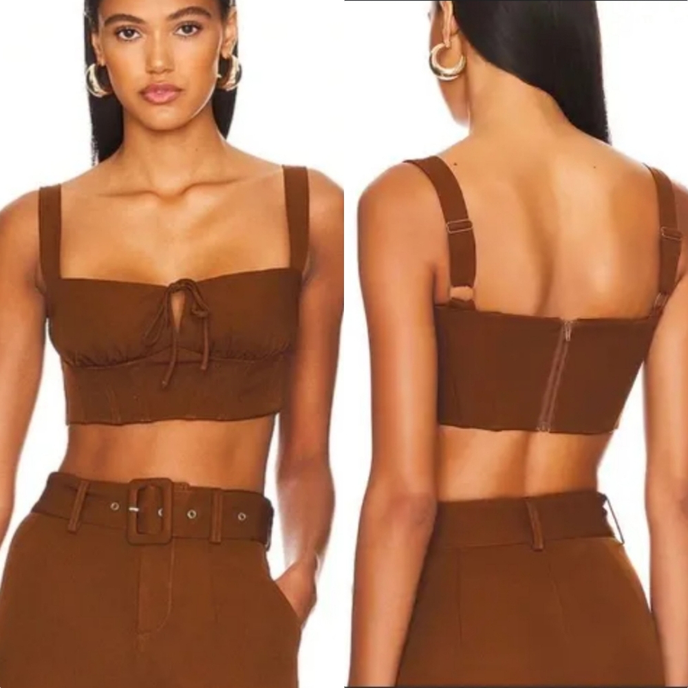 ⭕️ SOLD ⭕️ NWT REVOLVE Jodie Corset Tie Front Top - Brown (S)